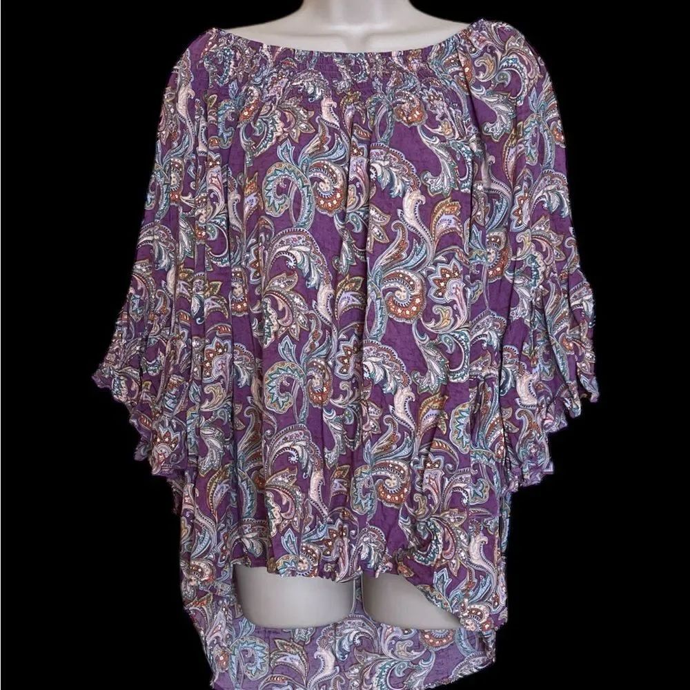 Cato silky soft elastic collar Blouse ruffles bell sleeves in Purple and Pink